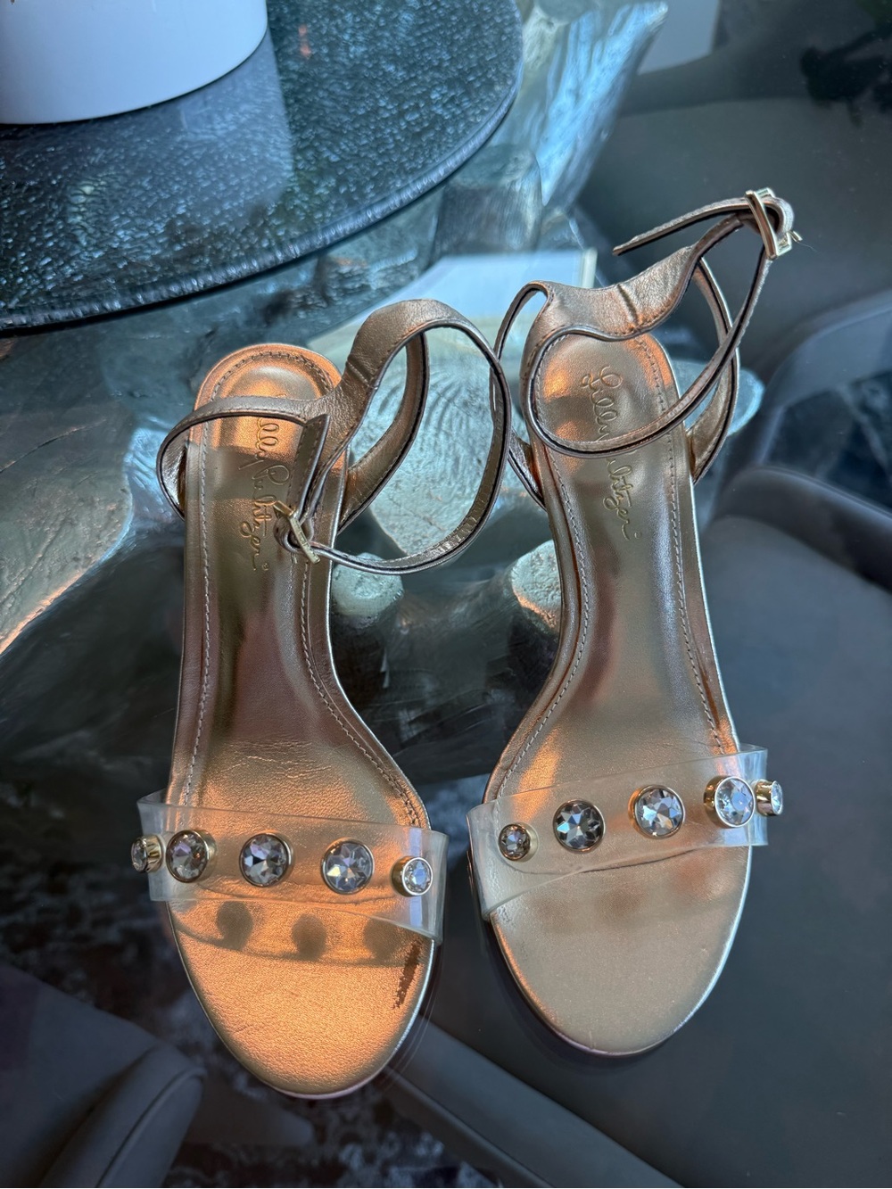 Lilly Pulitzer Gold Jeweled Ankle-Strap Sandals